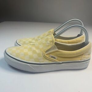 Vans Classic SlipOn Checkerboard Yellow White Canvas Shoes W9 M 7.5 Skate Butter